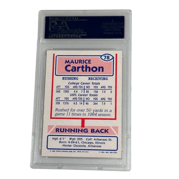 1985 Topps USFL #78 Maurice Carthon PSA 10 GEM MINT - Picture 5 of 9